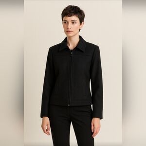 Vintage Express Women's Black 100% Wool Full Zip Up Jacket, Size 7/8, Beautiful